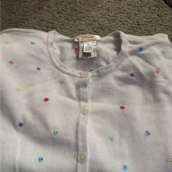 Talbots White Cardigan with Colorful Dots - Picture 3 of 6